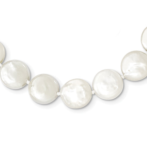 Sterling Silver Rhodium-plated 10-11mm White FWC Coin Pearl Necklace QH5221 - shirin-diamonds