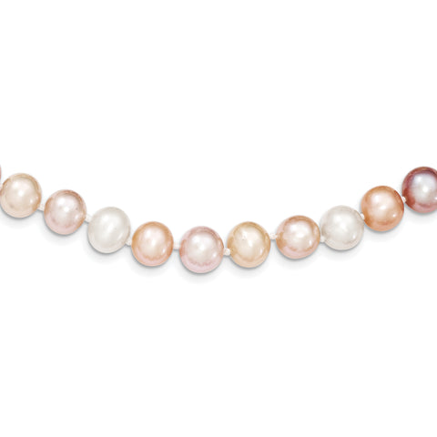 Sterling Silver Rhodium-plated 7-8mm Multi-color FWC Pearl Necklace QH5288 - shirin-diamonds