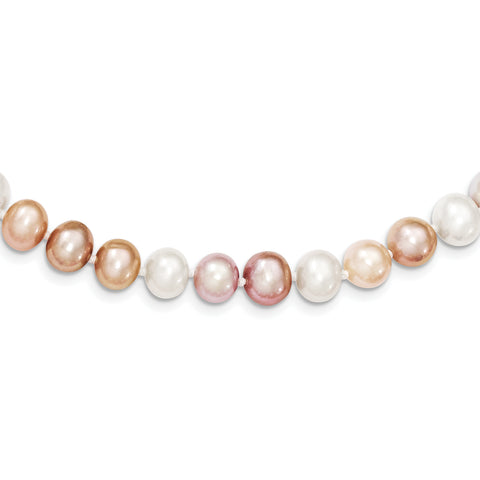 Sterling Silver Rhodium-plated 8-9mm Multi-color FWC Pearl Necklace QH5289 - shirin-diamonds