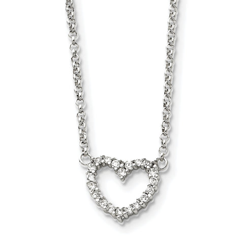 Sterling Silver CZ Heart Pendant w/Chain QH764 - shirin-diamonds