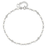925 Sterling Silver 3mm Polished FW Cultured Pearl and Heart Chain Anklet
