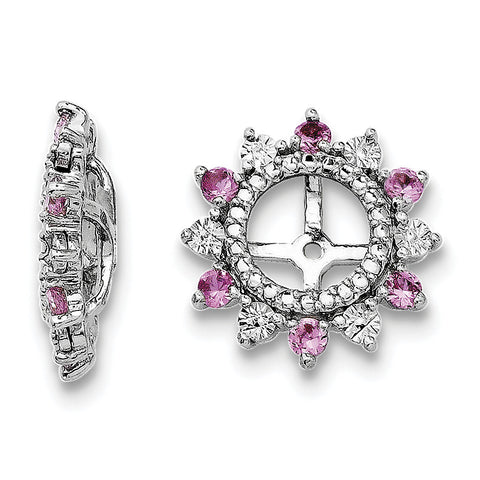 Sterling Silver Rhodium Created Pink Sapphire Earring Jacket QJ105OCT - shirin-diamonds