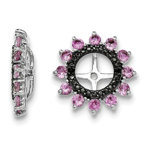 Sterling Silver Rhodium Created Pink Sapphire & Black Sapphire Earring Jack QJ108OCT - shirin-diamonds