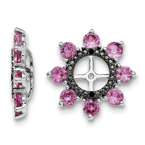 Sterling Silver Rhodium Created Pink Sapphire & Black Sapphire Earring Jack QJ114OCT - shirin-diamonds