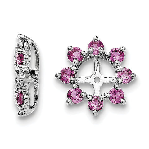 Sterling Silver Rhodium Created Pink Sapphire Earring Jacket QJ116OCT - shirin-diamonds