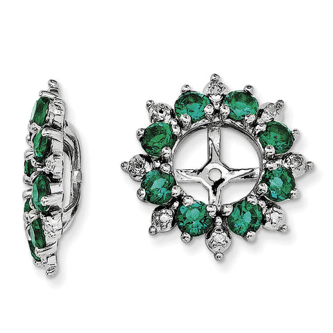 Sterling Silver Rhodium Diam. & Created Emerald Earring Jacket QJ119MAY - shirin-diamonds