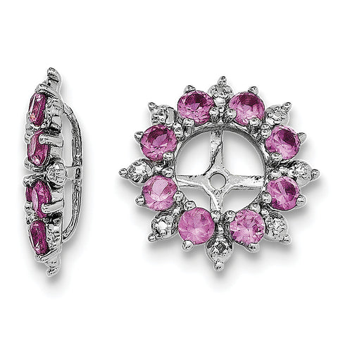 Sterling Silver Rhodium Diam. & Created Pink Sapphire Earring Jacket QJ119OCT - shirin-diamonds