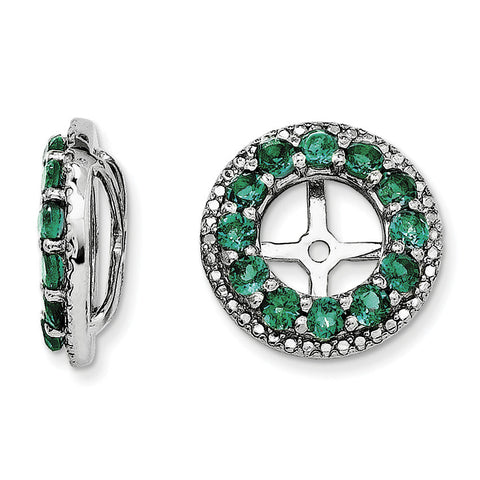 Sterling Silver Rhodium Diam. & Created Emerald Earring Jacket QJ123MAY - shirin-diamonds
