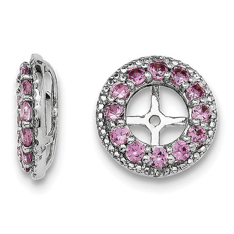 Sterling Silver Rhodium Diam. & Created Pink Sapphire Earring Jacket QJ123OCT - shirin-diamonds