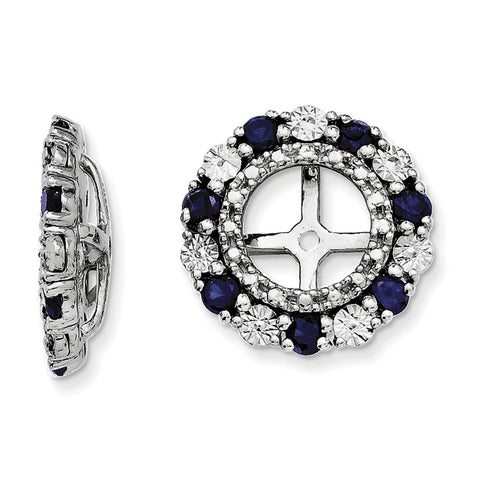 Sterling Silver Rhodium Created Sapphire Earring Jacket QJ129SEP - shirin-diamonds