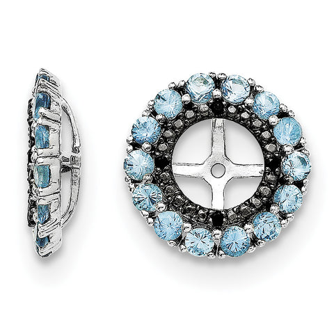 Sterling Silver Rhodium Swiss Blue Topaz & Black Sapphire Earring Jacket QJ130DEC - shirin-diamonds