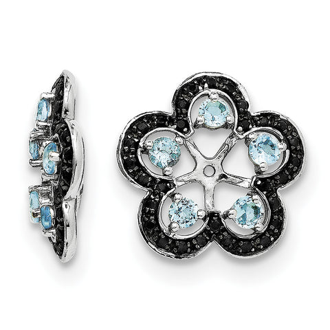 Sterling Silver Rhodium Swiss Blue Topaz & Black Sapphire Earring Jacket QJ141DEC - shirin-diamonds