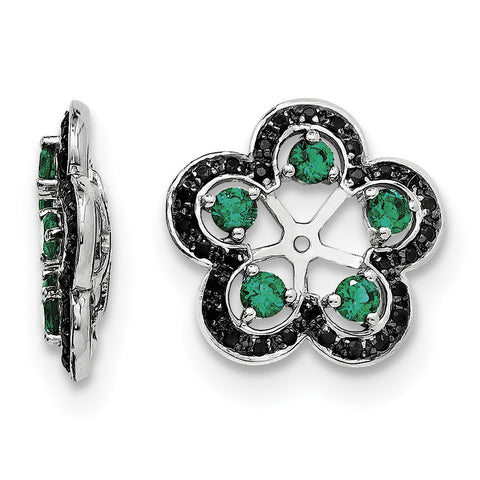 Sterling Silver Rhodium Created Emerald & Black Sapphire Earring Jacket QJ141MAY - shirin-diamonds
