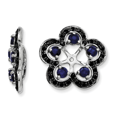 Sterling Silver Rhodium Created Sapphire & Black Sapphire Earring Jacket QJ141SEP - shirin-diamonds