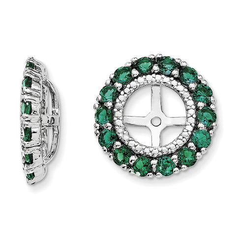Sterling Silver Rhodium Diam. & Created Emerald Earring Jacket QJ146MAY - shirin-diamonds