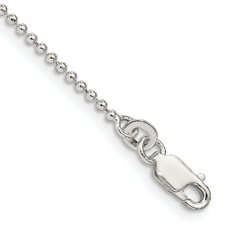 925 Sterling Silver 1.5mm Beaded Chain Anklet
