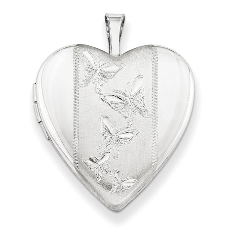 Sterling Silver Rhodium-plated 20mm with Butterflies Heart Locket QLS234 - shirin-diamonds
