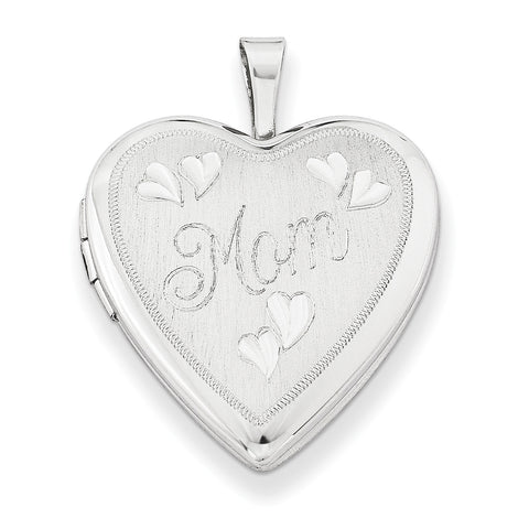 Sterling Silver Rhodium-plated 20mm MOM Heart Locket QLS241 - shirin-diamonds