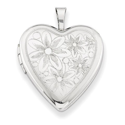 Sterling Silver Rhodium-plated 20mm with Daisies Heart Locket QLS242 - shirin-diamonds