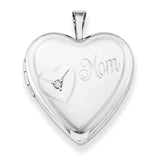 Sterling Silver Rhodium-plated 20mm Mom with Diamond Heart Locket QLS250 - shirin-diamonds