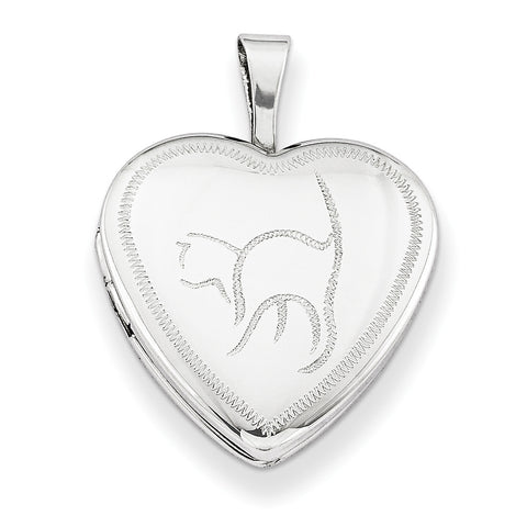 Sterling Silver Rhodium-plated 16mm Cat Heart Locket QLS257 - shirin-diamonds