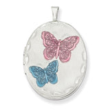 Sterling Silver Rhodium-plated 26mm Enameled Butterfly Oval Locket QLS262 - shirin-diamonds