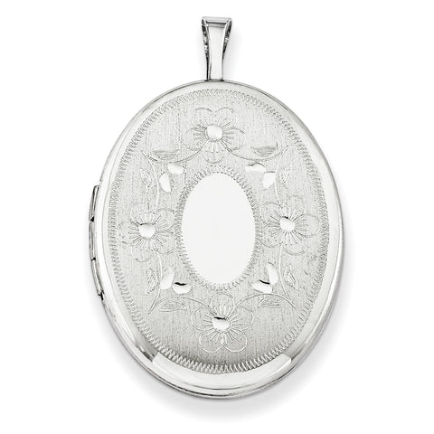 Sterling Silver Rhodium-plated 26mm Oval with Flowers Oval Locket QLS265 - shirin-diamonds