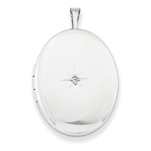 Sterling Silver Rhodium-plated 26mm Diamond Oval Locket QLS266 - shirin-diamonds