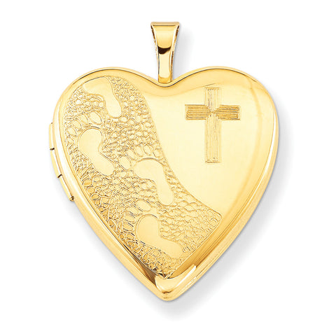 1/20 Gold Filled 20mm Cross & Footprint Heart Locket QLS279-18 - shirin-diamonds