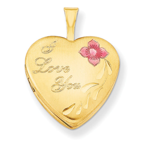1/20 Gold Filled 16mm Enameled Flower I Love You Heart Locket QLS292 - shirin-diamonds