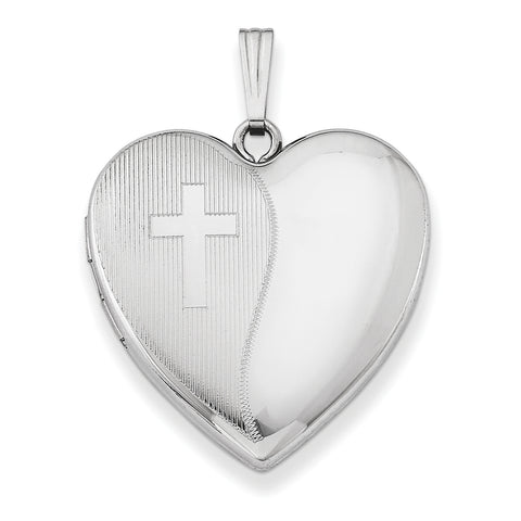 Sterling Silver Rhodium-plated 24mm with Cross Design Heart Locket QLS304 - shirin-diamonds