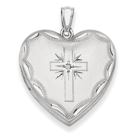 Sterling Silver Rhodium-plated 24mm w/ Dia. Cross Design Family Heart Locke QLS306 - shirin-diamonds