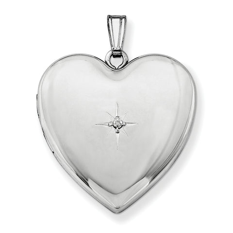 Sterling Silver Rhodium-plated 24mm with Dia. Star Design Heart Locket QLS307 - shirin-diamonds