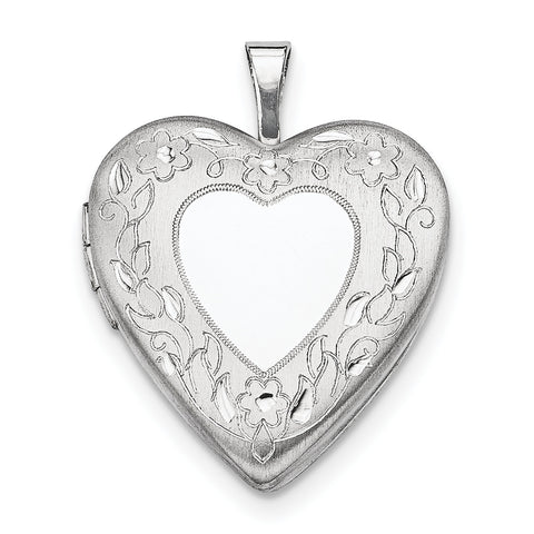 Sterling Silver Rhodium-plated 20mm Floral Border Heart Locket QLS320 - shirin-diamonds