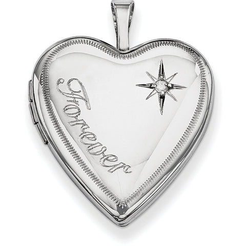 Sterling Silver Rhodium-plated 20mm Forever with Diamond Star Heart Locket QLS322 - shirin-diamonds