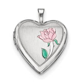 Sterling Silver Rhodium-plated 20mm Enameled Flower Heart Locket QLS323 - shirin-diamonds