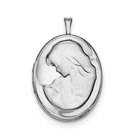 Sterling Silver Rhodium-plated 26mm Mother and Baby Oval Locket QLS329 - shirin-diamonds