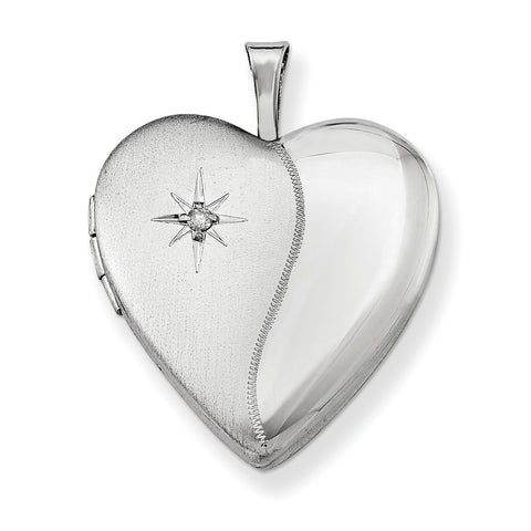 Sterling Silver Rhodium-plated 20mm with Dia. Star Heart Locket QLS338 - shirin-diamonds