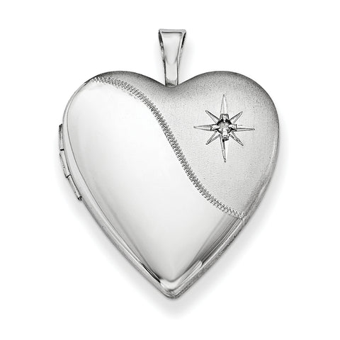 Sterling Silver Rhodium-plated 20mm with Dia. Star Satin/Polished Heart Loc QLS339 - shirin-diamonds