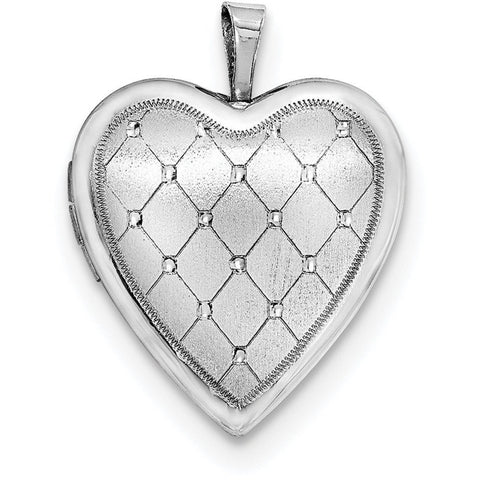 Sterling Silver Rhodium-plated 20mm Quilt Design Heart Locket QLS340 - shirin-diamonds