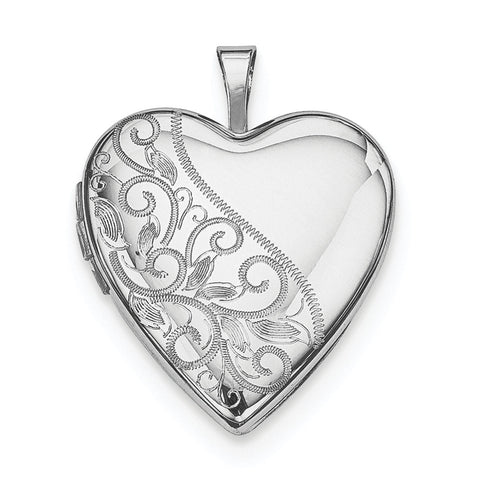Sterling Silver Rhodium-plated 20mm Swirl & Polished Heart Locket QLS345 - shirin-diamonds