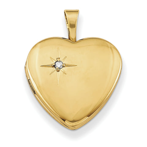 Gold Plated Sterling Silver & Diamond 16mm Heart Locket QLS364 - shirin-diamonds
