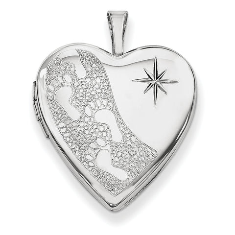 Sterling Silver Rhodium-plated 20mm D/C Footprints Heart Locket QLS379 - shirin-diamonds