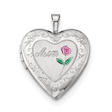 Sterling Silver Rhodium-plated 20mm D/C & Enameled Mom Heart Locket QLS407 - shirin-diamonds
