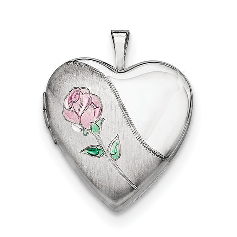 Sterling Silver Rhodium-plated 20mm Satin, Enameled, D/C Floral Heart Lock QLS414 - shirin-diamonds