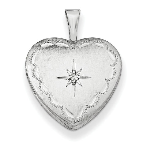 Sterling Silver Rhodium-plated & Dia. 16mm Satin & D/C Heart Locket QLS429 - shirin-diamonds