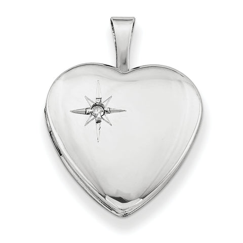 Sterling Silver Rhodium-plated & Dia. 16mm Polished Heart Locket QLS433 - shirin-diamonds