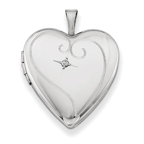 Sterling Silver Rhodium-plated & Dia. 20mm D/C Heart Locket QLS434 - shirin-diamonds