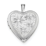Sterling Silver Rhodium-plated 20mm Textured Daisies Heart Locket QLS435 - shirin-diamonds