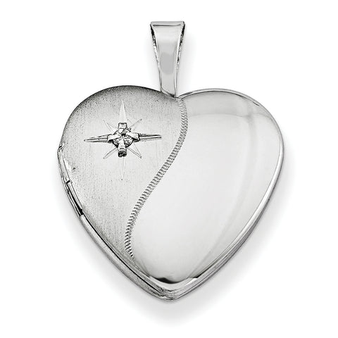 Sterling Silver Rhodium-plated & Dia. 16mm D/C Heart Locket QLS437 - shirin-diamonds